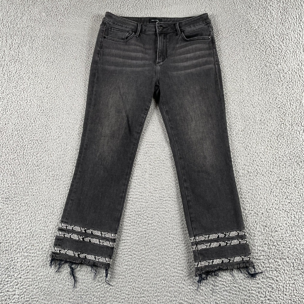 Driftwood Colette Jeans Womens 30 Black Snake Embroider Raw Hem Cropped Straight